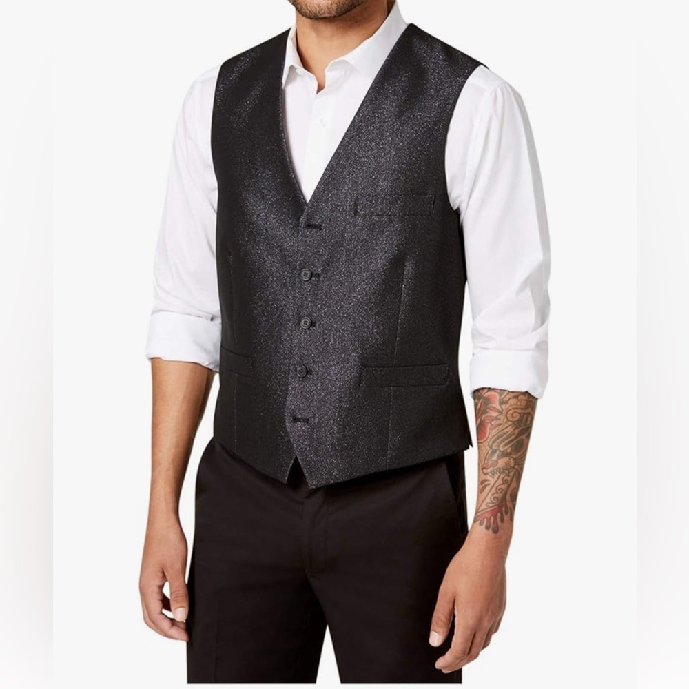INC International Concepts Button-Up Black Slim Fitted Design Men’s Vest Size M